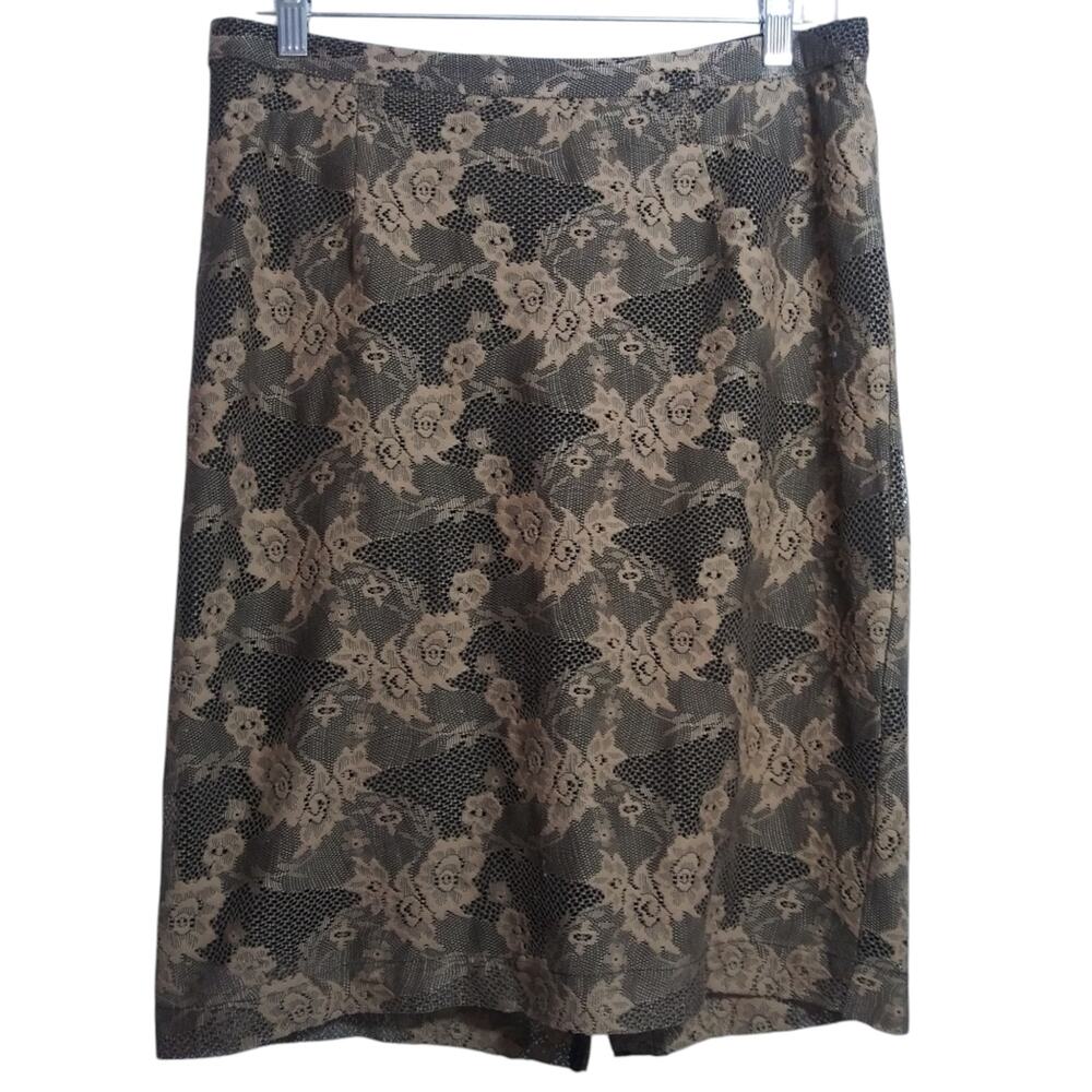 Lapis Tan Black Lace Pencil Skirt Feminine Dark Size M